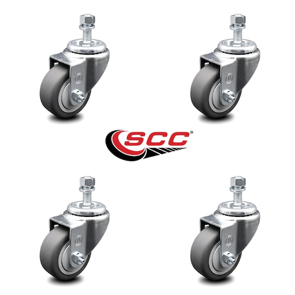 Service Caster 3.5 Inch Thermoplastic Rubber Wheel Swivel 3/8 Inch Threaded Stem Caster Set SCC SCC-TS20S3514-TPRB-381615-4 - main
